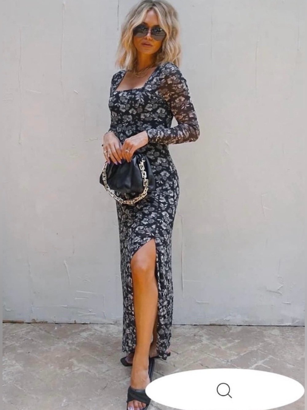 NWT Vici Lovestitch Long Sleeve Floral Print Square Neck Maxi Dress Size Large